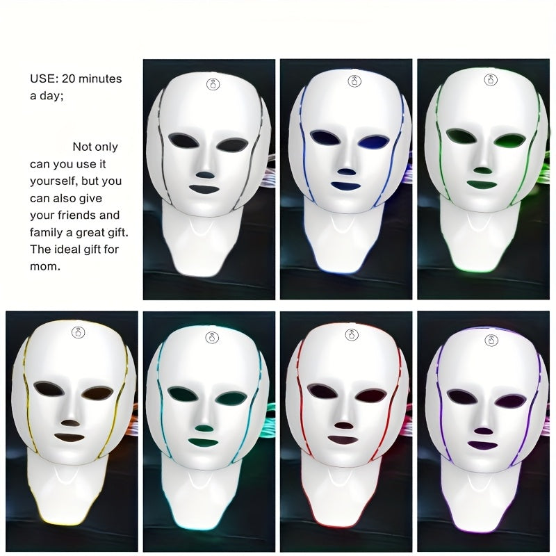 [Valentine's Day Gift] 7-Color LED Beauty Facial Mask Device, Skincare Facial Equipment, Facial Skincare Tool, Face and Neck Care Instrument, USB Rechargeable, Gift for Girlfriend, Valentine's Day Gift, Mother's Day Gift