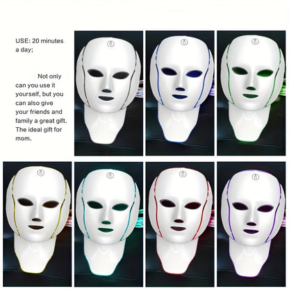 [Valentine's Day Gift] 7-Color LED Beauty Facial Mask Device, Skincare Facial Equipment, Facial Skincare Tool, Face and Neck Care Instrument, USB Rechargeable, Gift for Girlfriend, Valentine's Day Gift, Mother's Day Gift