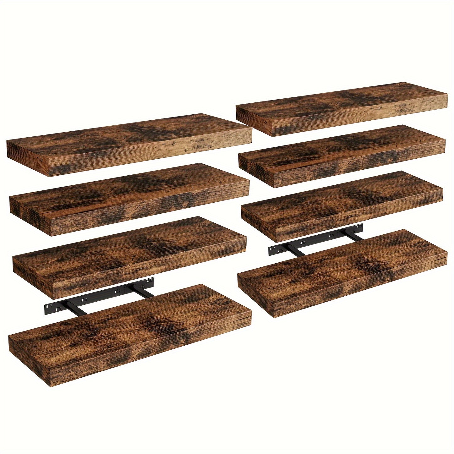 Floating Shelves for Wall 4/8pcs 15.8 Inch, Rustic Wood Wall Shelves with Invisible Brackets, Wall Mounted Display Shelf for Home Decor, Living Room, Bedroom, Bathroom – Walnut, Brown, Black, White, Gray