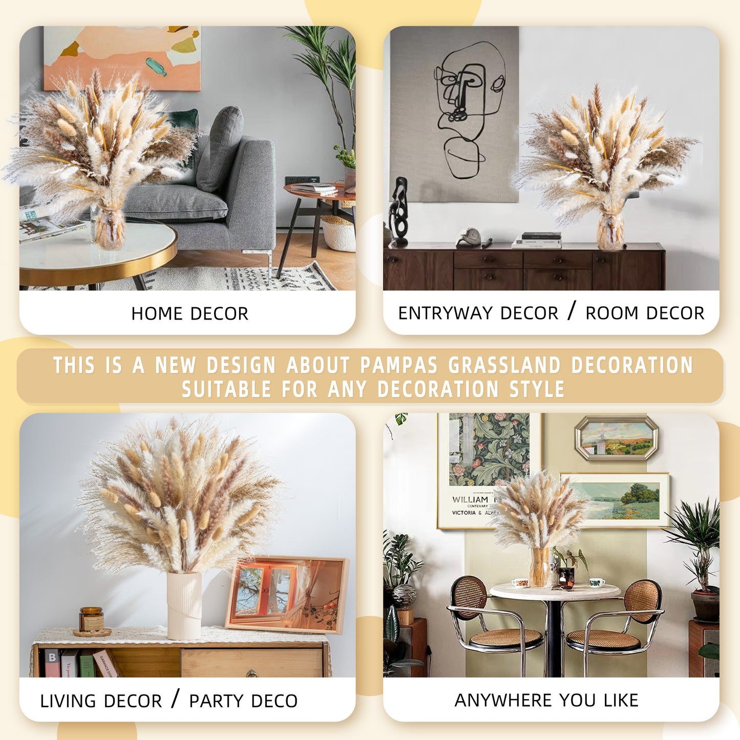 120pcs Natural Pampas Grass Decor Bouquet | Boho Dried Floral Arrangement Centerpiece Table Decor Wedding Decor Rustic Decor