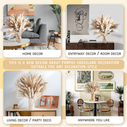 120pcs Natural Pampas Grass Decor Bouquet | Boho Dried Floral Arrangement Centerpiece Table Decor Wedding Decor Rustic Decor