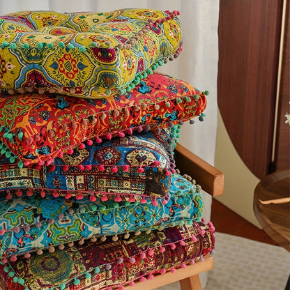Meditation Floor Cushion Thick Soft Bohemian Moroccan Design Linen Cover Round Pad for Living Room Bedroom Office Yoga Mindfulness Boho Home Decor