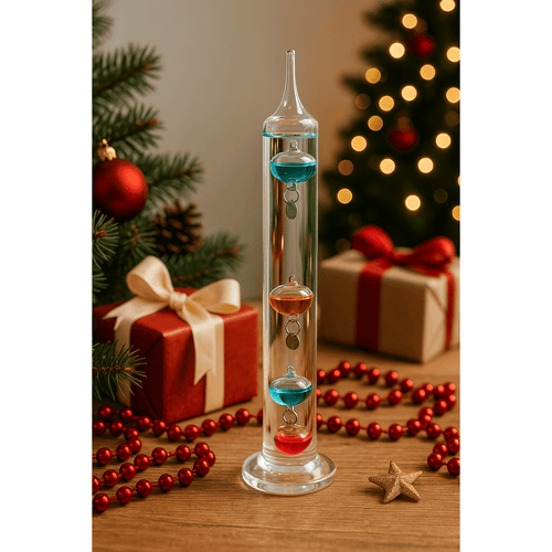 Galileo Thermometer Glass Multicolor Floating Spheres 9.5 Inch Decorative Temperature Display 16°C-28°C for Home Office Desk Science Decor Gift