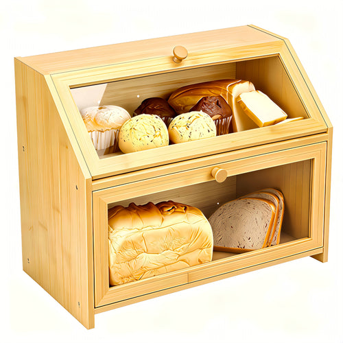 Layer Bread Storage Box | Kitchen Countertop Bread Box with Transparent Window | Large-Capacity Food Storage Container