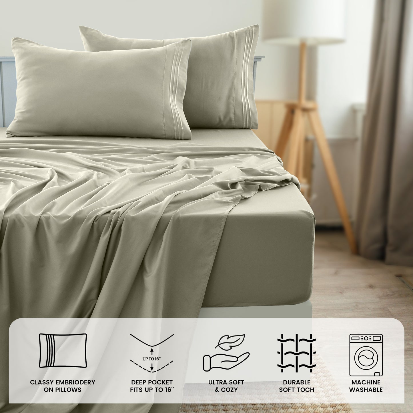 Hannah Bedding Sheet Set - 6 PC Brushed 100% polyester Bed Sheets 16 Inches Deep Pockets - Embroidered & Plain Pillowcases - Hotel Luxury Sheets Bed Set - Soft Bedding Sheets