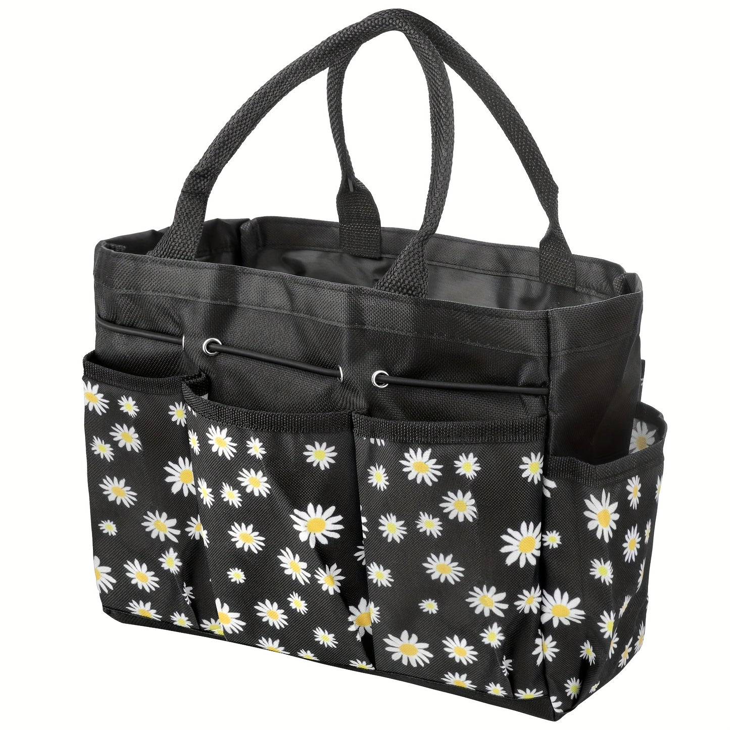 Garden Tool Bag with Handle – Heavy Duty Multi-Pocket Organizer, Large Capacity Tool Storage Carrier Bag for Gardening, Lawn Care, Camping & Outdoor Work, Portable Daisy Pattern Tote (No Tools Included)