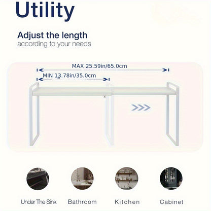 Cabinet Shelf Expandable Height Adjustable Organizer Riser for Kitchen Cabinet Pantry Cupboard Under Sink Countertop Organization Storage Space Saver Stackable Heavy Duty Metal, White/Black, for Christmas Gifts, Standing Shelf, Standing Shelf