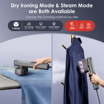 1100W High-Power Handheld Garment Steamer - Portable Steam Iron with 10.14oz Large Water Tank, 20S Rapid Mist Generation, Stainless Steel Panel, Suitable for Home and Travel, Suitable for Wrinkle Removal on All Clothing Fabrics, Travel Garment Care