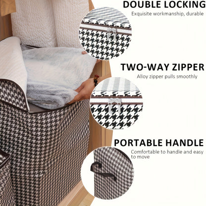 4pcs Large Storage Box Set- Black and White Checkered Pattern with Thickened Inner Lining and Double Zipper Design, Stackable with Lid and Carry Handle, Convenient for Moving, and Home Organization- Suitable for Seasonal Storage of Clothes, Under-Bed