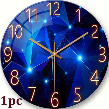 12-24 Inch Modern Blue Glass Wall Clock Large - Deep Blue Decoration, Silent Non-Ticking Quartz Movement, Battery Operated, 4mm Thick Tempered Glass - Suitable for Living Room, Bedroom, Office - Holiday Home Decor Gift, Bedroom Clock, Fantasy Design