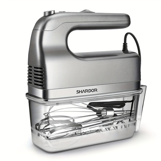 Electric Hand Mixer 250W with Storage Case – 5-Speed Plus Turbo Handheld Mixer with 5 Stainless Steel Attachments (2 Beaters, 2 Dough Hooks & 1 Whisk) – Kitchen Baking Mixer in Blue, Black, White & Silver
