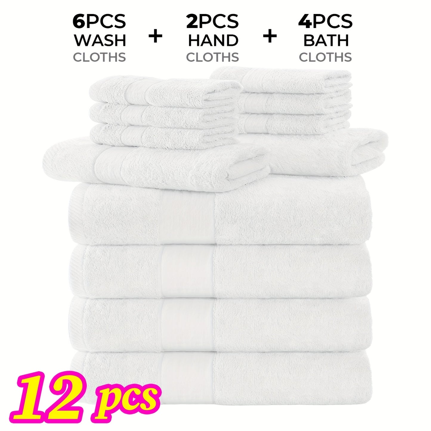 Luxury 12/24pcs Bath Cloths Set, Hotel Quality Thick Bath Cloths | Highly Absorbent & Quick-Dry | 4 Bath Cloths & 6 Hand & 2 Washcloths, Cotton For Hotel Spa Gym & Home Bathroom Essentials, Wash Cloths