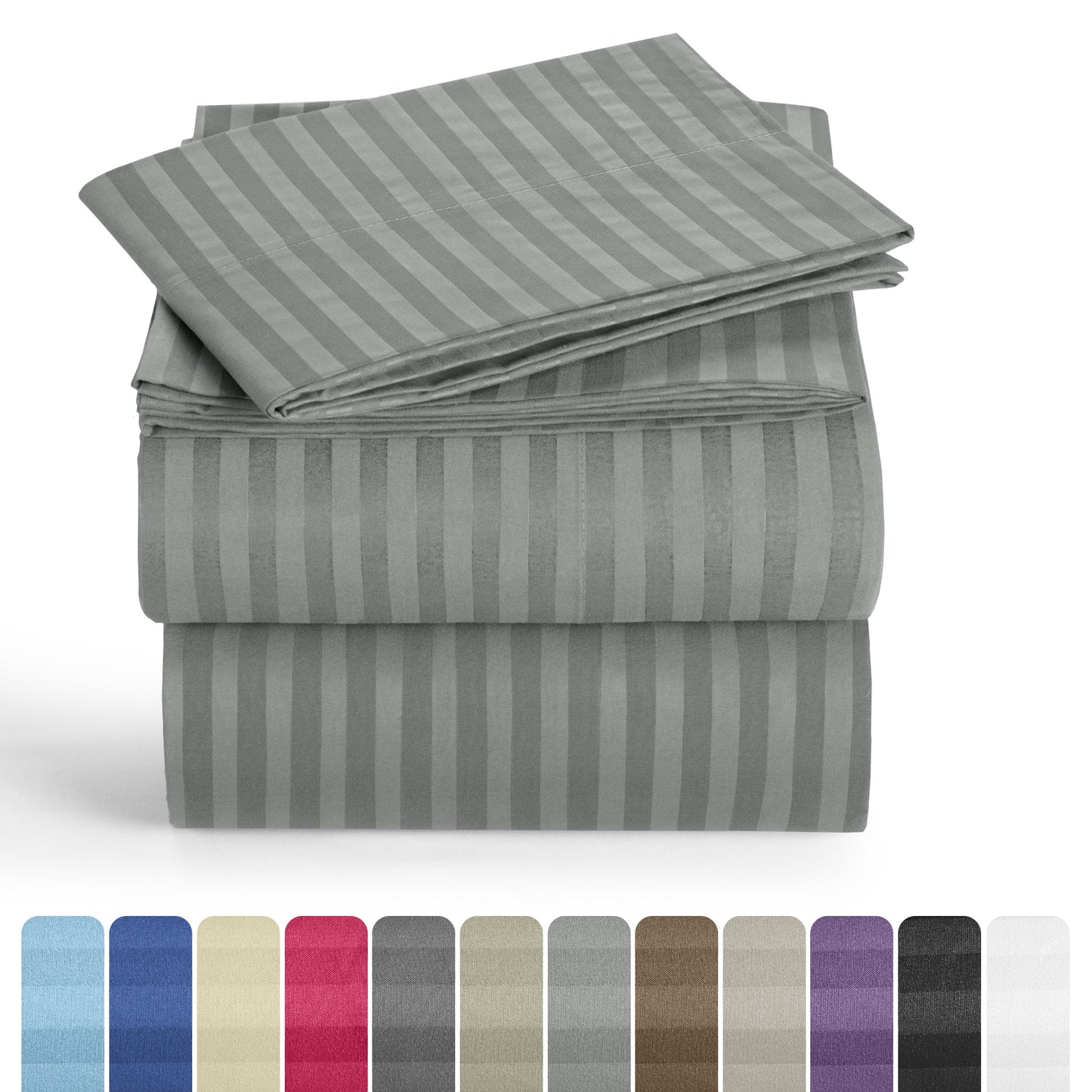 Lux Decor 4/3 Pieces Striped Bed Sheets Set - Hotel Luxury Sheets, Deep Pocket Up to 16 Inches, Extra Soft, Breathable Cooling Sheet & Pillowcases, Easy To Fit, Wrinkle Free, Fade & Stain Resistant Bedding Set