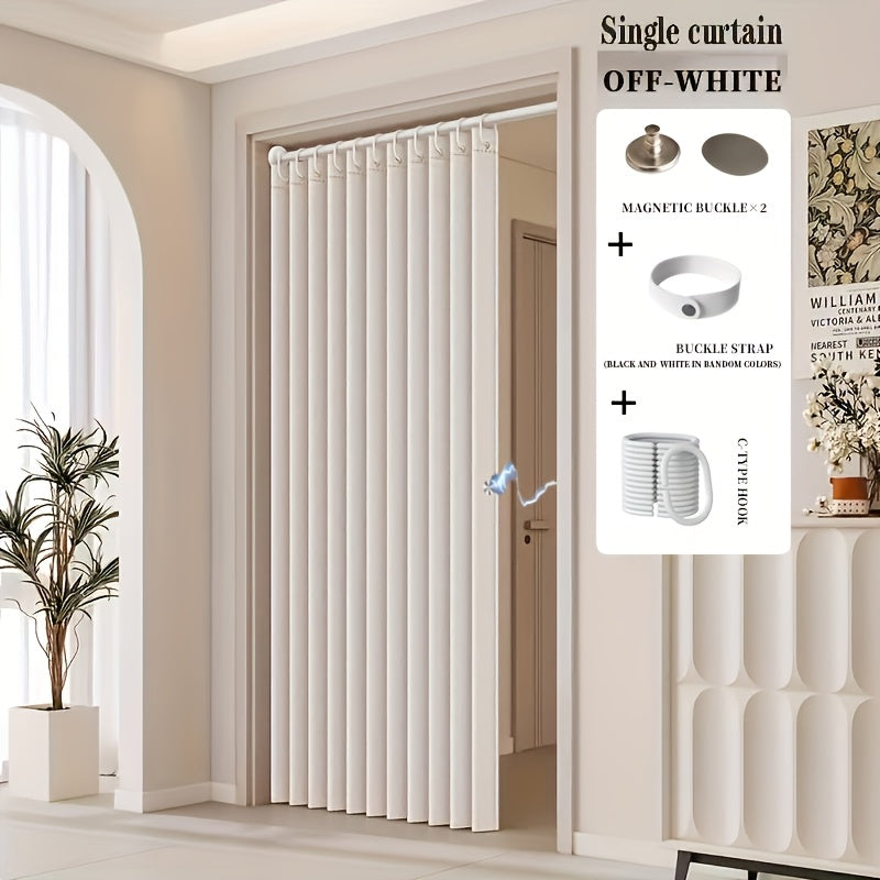 2D Door Curtain, Rodless Elegant Bohemian Style Folding Door Curtain with Stripes - Polyester, High-Weight Thickened Natural Drape, Magnetic Partition for Living Room, Bedroom, Kitchen - Easy Hand Wash, No Power Needed, Multifunctional Home Decor