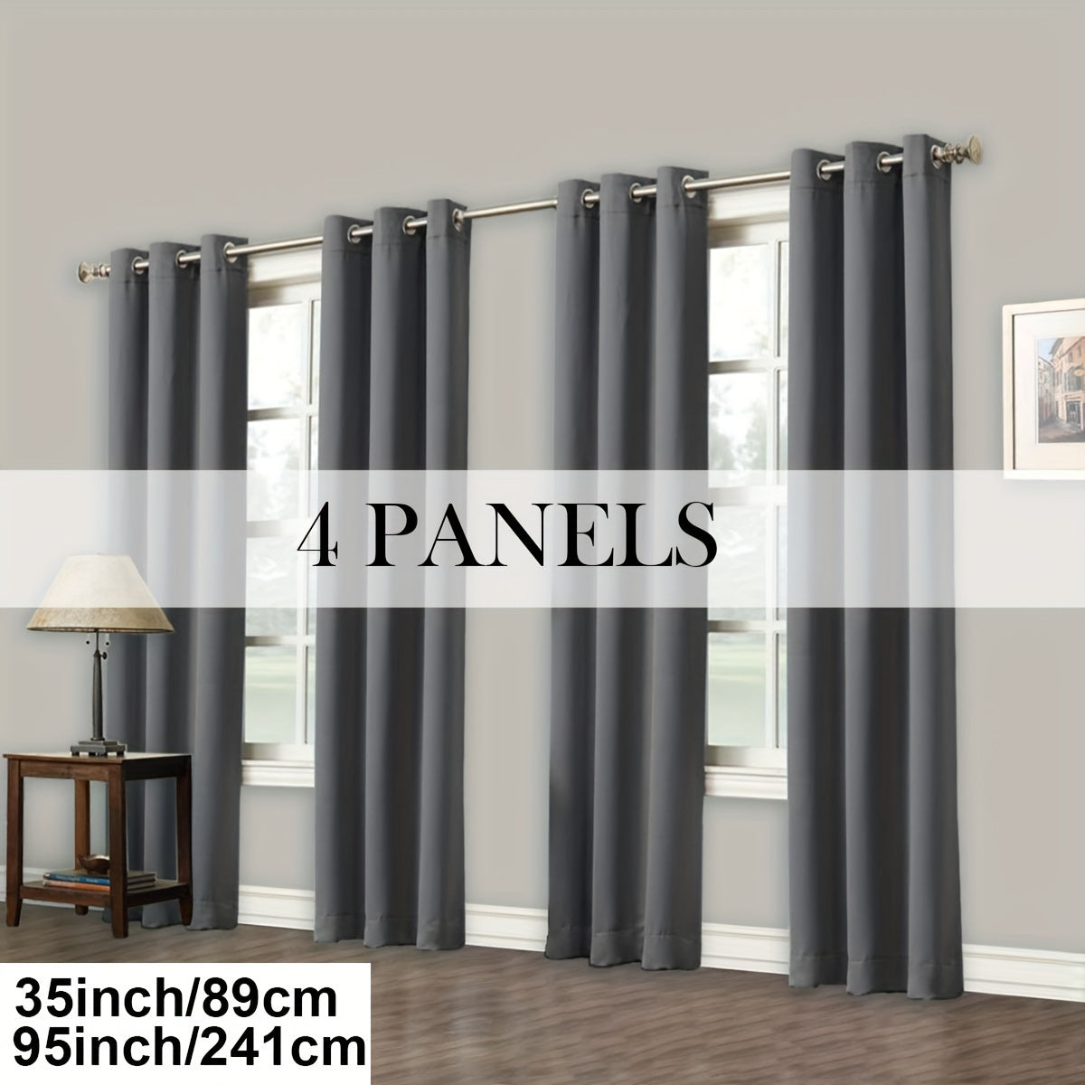 4 Panels Blackout Curtains Grommet Room Darkening Sun Blocked Curtains for Living Room, Bedroom, Set of 4 Panels