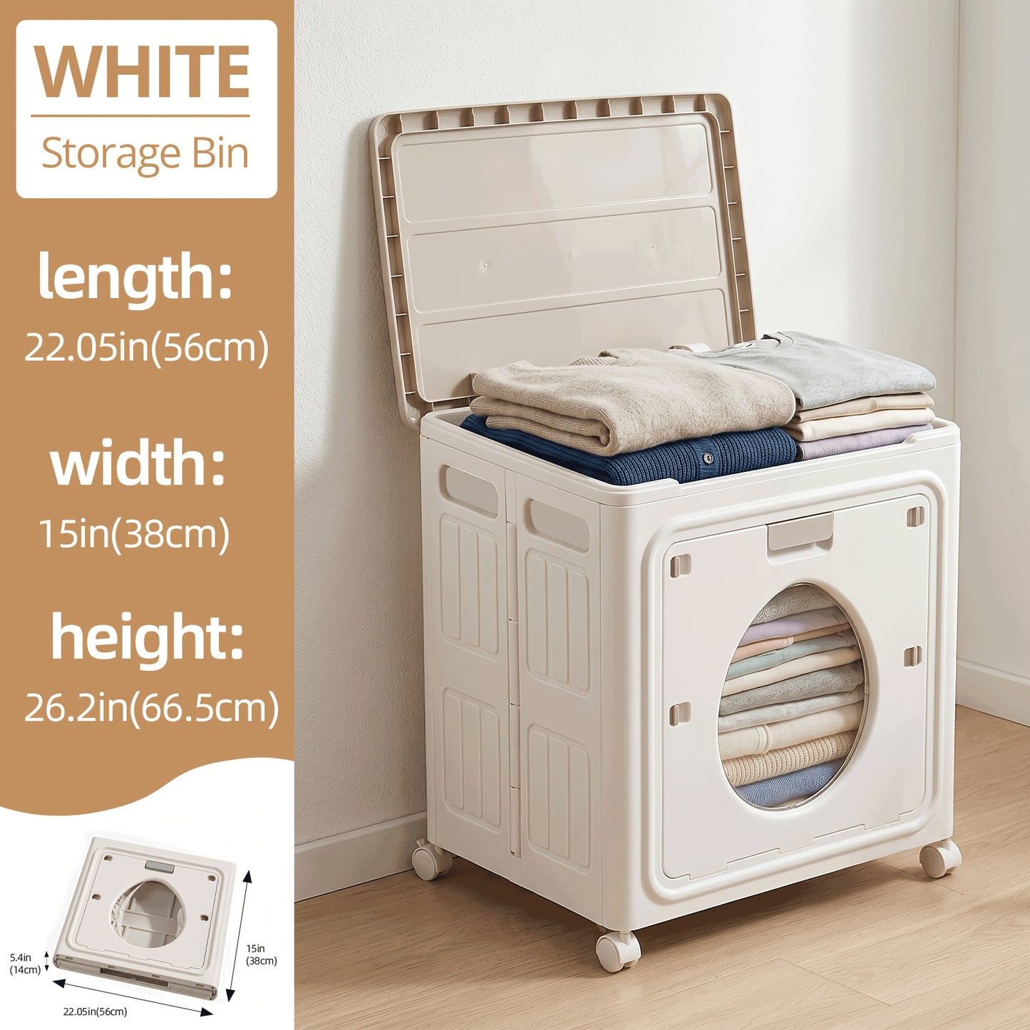 Large 37 Gallon Flip Top Foldable Storage Box, Space Saving Front Door Design for Bedroom Living Room Dorm, Sturdy Plastic Clothes Bedding Seasonal Organizer with Visible Window, Durable Classic Must Have for Busy Professionals, Under-Bed Storage