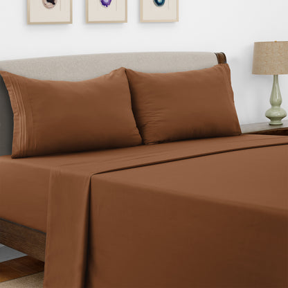Lux Decor 4 Pieces Solid Bed Sheets - Stylish Comfy Bedding Set - Hotel Luxury Skin Friendly Cooling Sheets & Embroidered Pillowcases Without Filler - Classic Collection With 16 Inches Deep Pocket - Brushed 100% polyester- Shrinkage & Fade Resistant