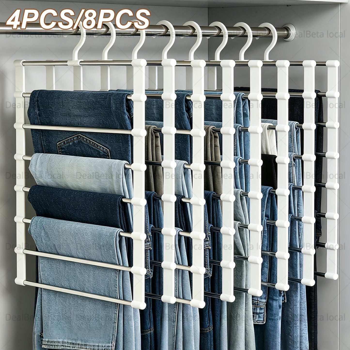 2/4/8pcs Foldable Multi-Layer Pants Hanger - Stainless Steel Non-Slip Closet Organizer For Jeans, Leggings & Scarves - Space-Saving Clothes Rack