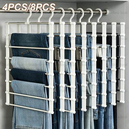 2/4/8pcs Foldable Multi-Layer Pants Hanger - Stainless Steel Non-Slip Closet Organizer For Jeans, Leggings & Scarves - Space-Saving Clothes Rack