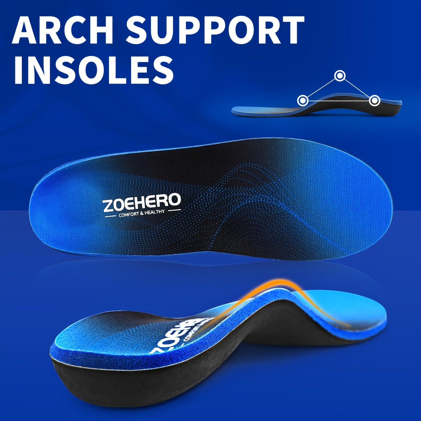 Heavy Duty Arch Support Insoles – High-Density PU Foam, Deep Heel Cup, Shock Absorbing for Work Boots, Hiking, Sports & Standing All Day | Men & Women