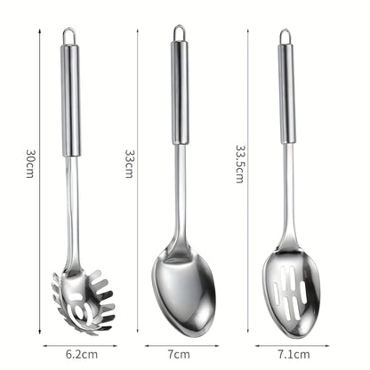 9pcs 304 Stainless Steel Cooking Utensil Set for Nonstick Cookware - Ergonomic Heat-Resistant Handles, Dishwasher Safe, Space-Saving Kitchen Tools with Hanging Holes - Gift for Home & Commercial Chefs, Best for Christmas, Perfect for Thanksgiving