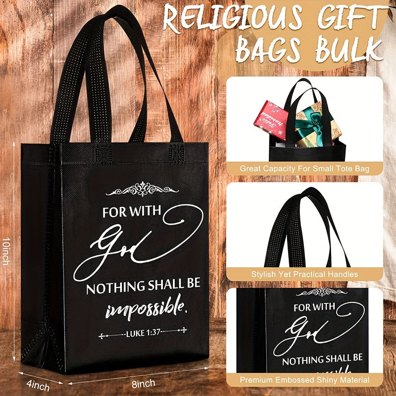 Christian Gift Bags Bulk with Handle – 24/48 Pcs Bible Verse Religious Reusable Bags Medium Size for Church Visitors Baptism Wedding Party Favors Father’s Day Black