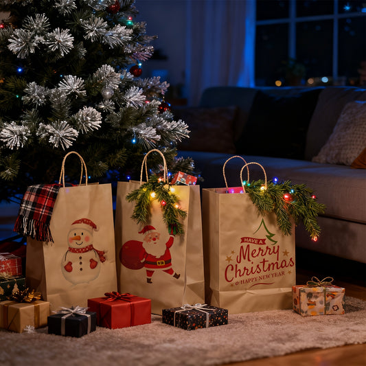 Gift for Her/Him TOMNK 100pcs Paper Gift Bags, 112G Weight Party Handheld Gift Pack, 10X5X13 Inches Brown Kraft Paper Bags with Handles, for Shopping, Daily Use, Birthday Party And Wedding Souvenir Gifts