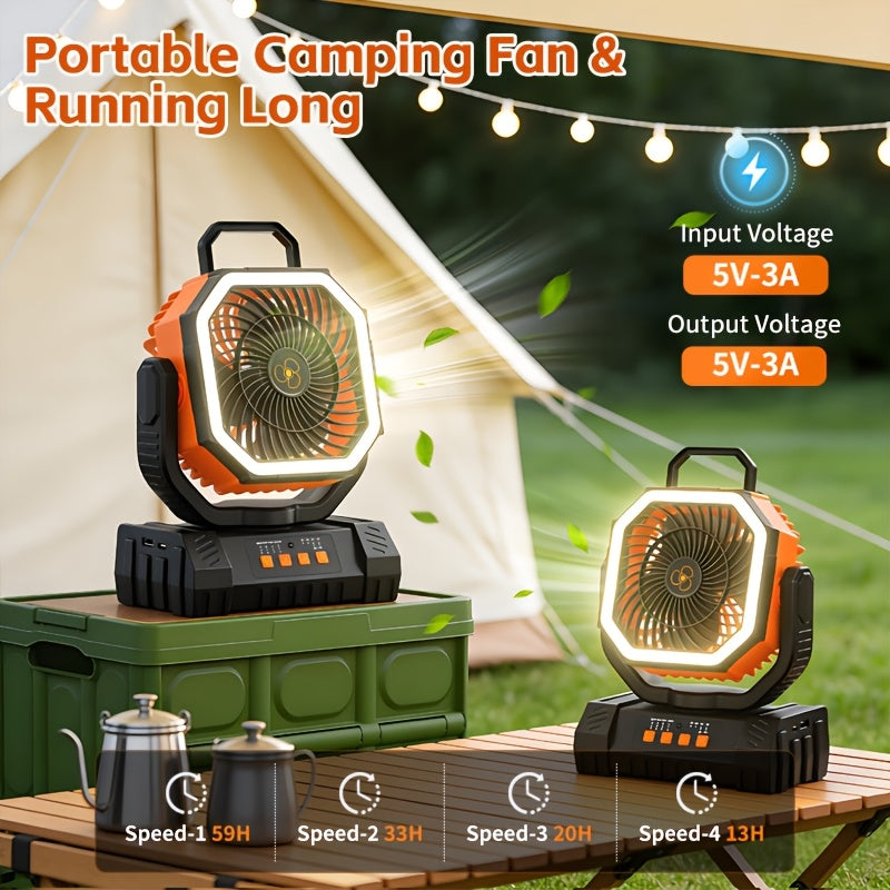20000Mah Battery Powered Camping Fan - Rechargeable Battery, 4 Speed Settings, with Remote Control And LED Lantern, 1-8 Hour Timer, 90° Oscillation, Portable Outdoor Fan with Hook, Suitable for Indoor And Outdoor Use, Tents, And Travel