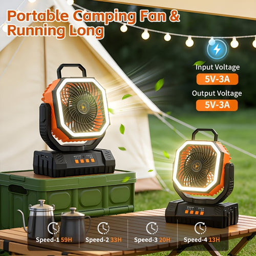 20000Mah Battery Powered Camping Fan - Rechargeable Battery, 4 Speed Settings, with Remote Control And LED Lantern, 1-8 Hour Timer, 90° Oscillation, Portable Outdoor Fan with Hook, Suitable for Indoor And Outdoor Use, Tents, And Travel