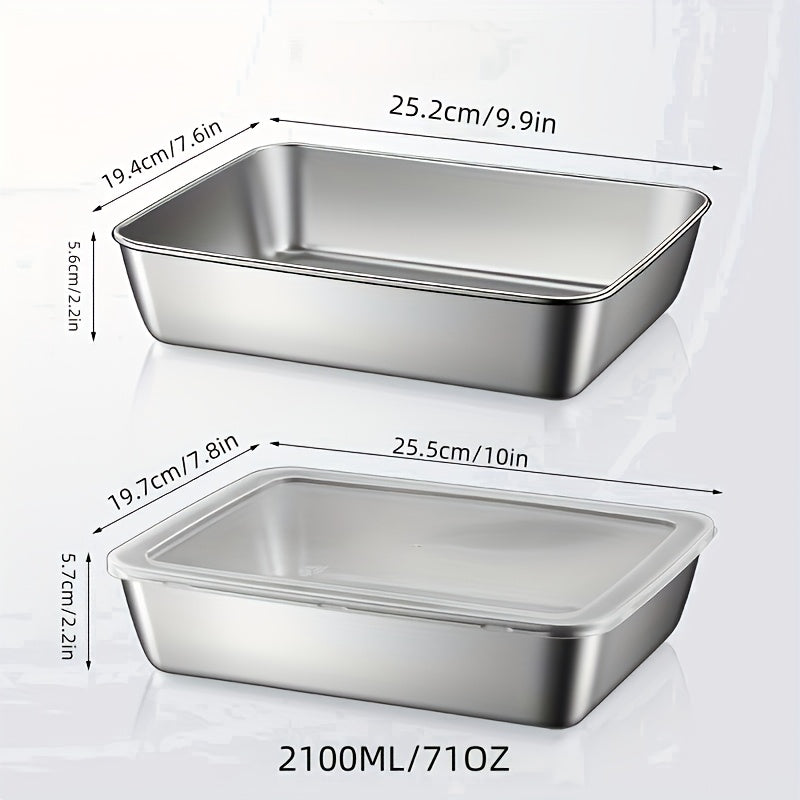 Buy 3 Get 2 Free/Buy 2 Get 1 Free, Total 5/3pcs Stainless Steel Food Storage Containers - Durable Baking Trays with Free Lids, Reusable, Suitable for Picnics, Meal Prep, Refrigerator Organization And Kitchen Essentials | Easy to Clean