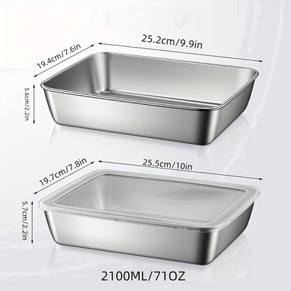 Buy 3 Get 2 Free/Buy 2 Get 1 Free, Total 5/3pcs Stainless Steel Food Storage Containers - Durable Baking Trays with Free Lids, Reusable, Suitable for Picnics, Meal Prep, Refrigerator Organization And Kitchen Essentials | Easy to Clean