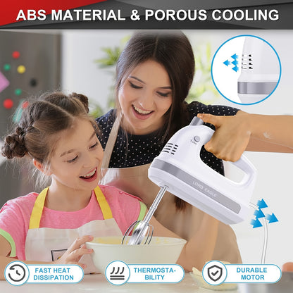 The Perfect Christmas Baking Gift: Lord Eagle 300W Mini Hand Mixer With 3 Stainless Steel Attachments & Snap-On Storage Case, 5-Speed Control For Cakes, Eggs & Cream In White/Red/Black