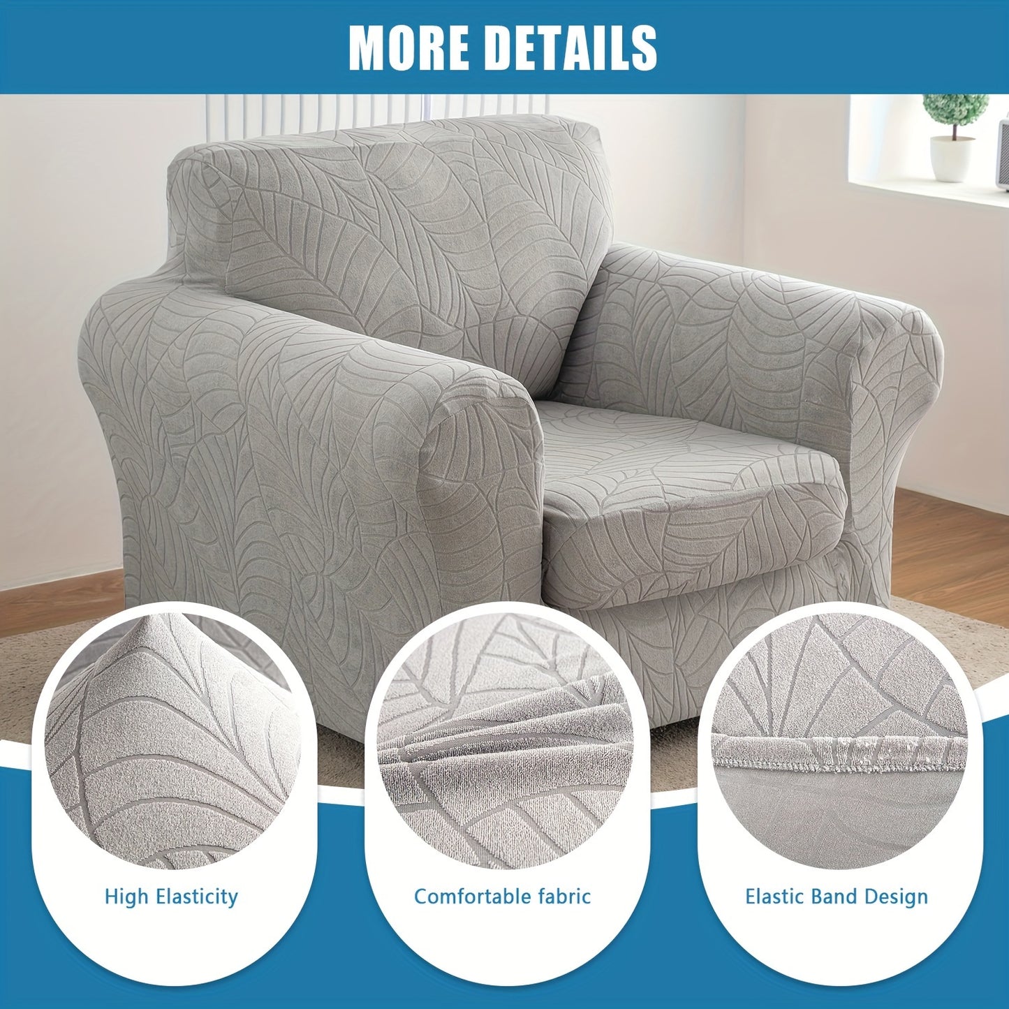 2pcs/Set Leaf Texture Jacquard Armchair Slipcover Stretch Armchair Cover with Seat Cushion Cover, Spandex Non-Slip Elastic Removable And Washable Sofa Cover Couch Slipcover for Home, Hotel, Banquet, Coffee Shop, Dining Room for Home Decor
