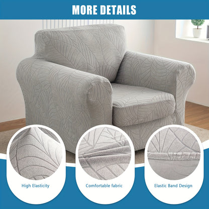 2pcs/Set Leaf Texture Jacquard Armchair Slipcover Stretch Armchair Cover with Seat Cushion Cover, Spandex Non-Slip Elastic Removable And Washable Sofa Cover Couch Slipcover for Home, Hotel, Banquet, Coffee Shop, Dining Room for Home Decor