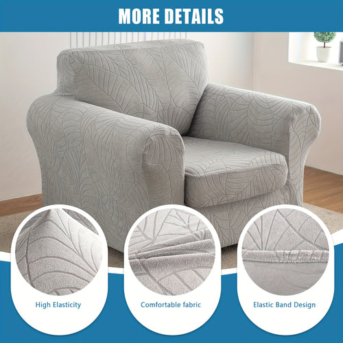 2pcs/Set Leaf Texture Jacquard Armchair Slipcover Stretch Armchair Cover with Seat Cushion Cover, Spandex Non-Slip Elastic Removable And Washable Sofa Cover Couch Slipcover for Home, Hotel, Banquet, Coffee Shop, Dining Room for Home Decor