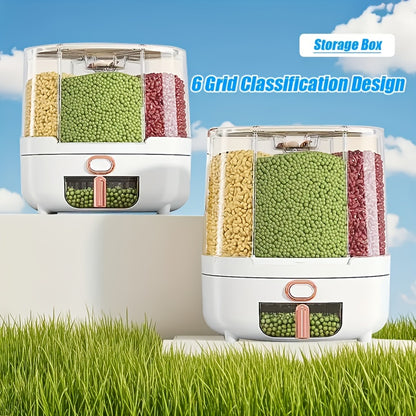 Rotating for Rice Bucket |6-Grid Cereal Dispenser, for Rice Bucket |Large Capacity Airtight Dispenser with A Transparent Window, Features Moisture-Proof And Insect-Proof Design, Suitable for Rice, Cereals