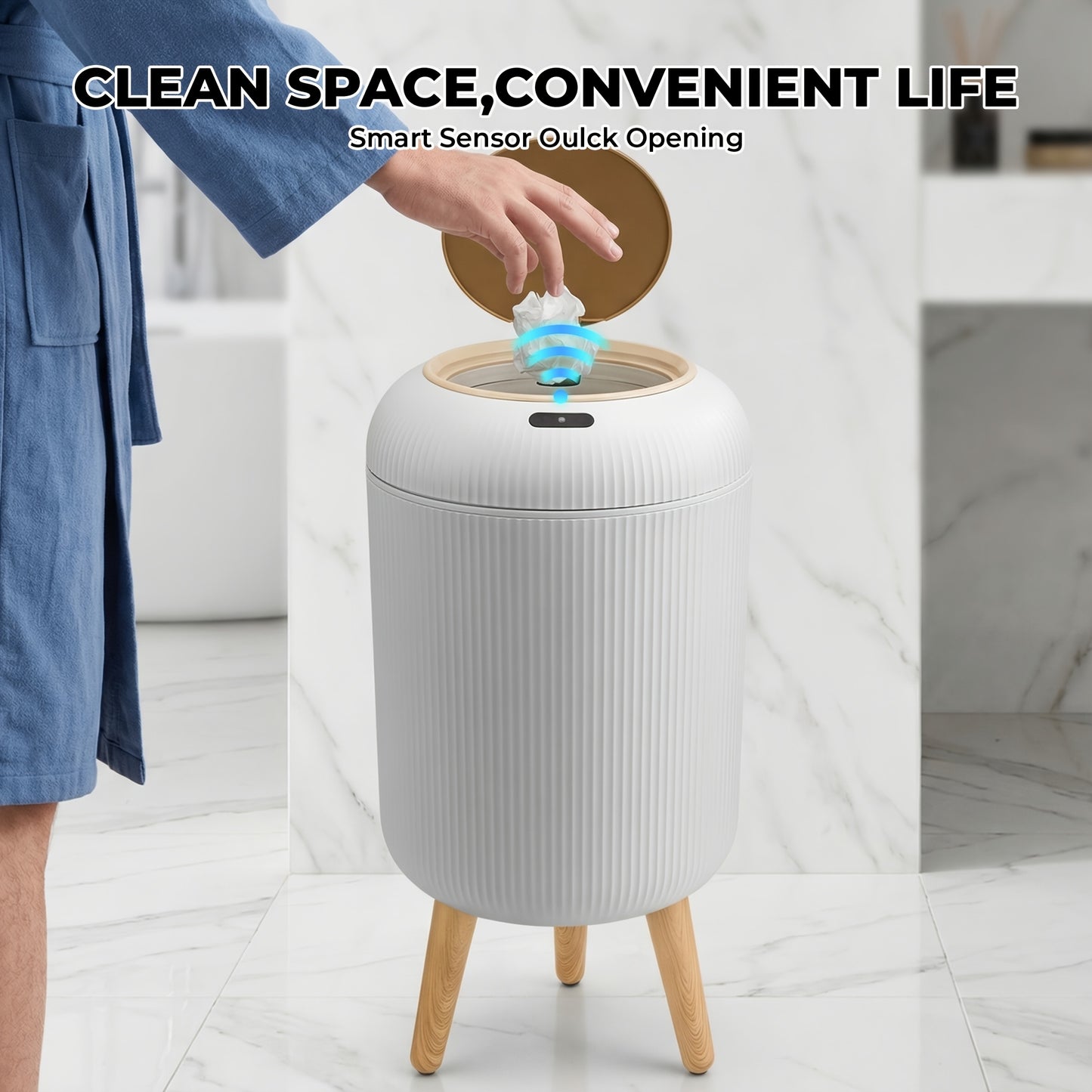 SUSTEAS 2pcs Automatic Trash Can 3.17gal And 2.64gal Bathroom Trash Bin with Lid Touchless Small Smart Motion Sensor Garbage Cans for Kitchen, Bathroom, Living Room And Bedroom