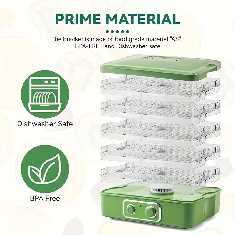 Food Dehydrator for Jerky, 5 Bpa-Free Stackable Trays, Adjustable Temperature Control for Fruit, Meat, Veggies, Herbs & Snacks, 240W, Green (5-Tier)