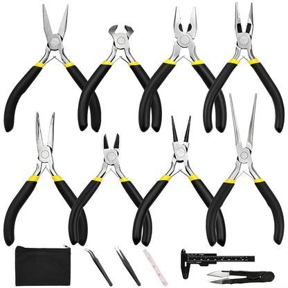 Jewelry Making Pliers Set 3/14pcs Tool Kit - Professional Round Nose, Flat Nose & Needle Nose Pliers, Wire Cutters, Tweezers, Scissors, Vernier Caliper, Storage Bag, for Beading, Wire Wrapping & DIY