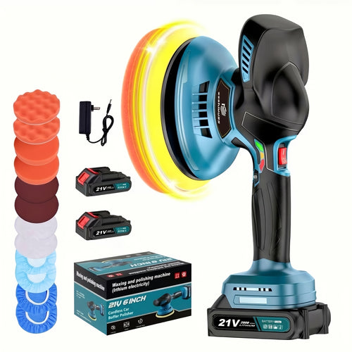 ZEEKMUSS Cordless Buffer Polisher, 6 Inch Dual Action Polisher Kit With 2pcs 21V 2.0Ah Rechargeable Battery, 6 Variable Speed 5500RPM Buffer Polisher For Detailing, Polishing, Waxin