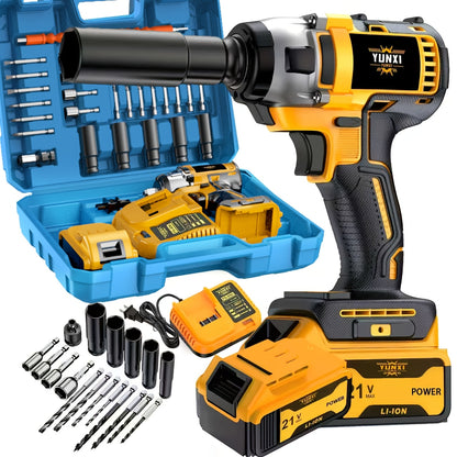 21 Volt Wireless Impact Wrench Drill Set, Heavy-duty Impact Drill, Optional 2AH/4AH Battery, Toolbox, Charger, And Complete Set Of Drill Bit Accessories, Suitable for Car Repair And Heavy-duty DIY, Is The Perfect Gift for Male Fathers
