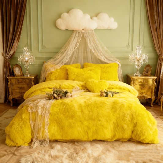 Minimalist Solid Color Fluffy Bedding - Plush Duvet Cover, Pillow Shams, Decorative Heart Pillow - Modern Home Decor- Cozy Bedroom Essentials (Excluding Core)