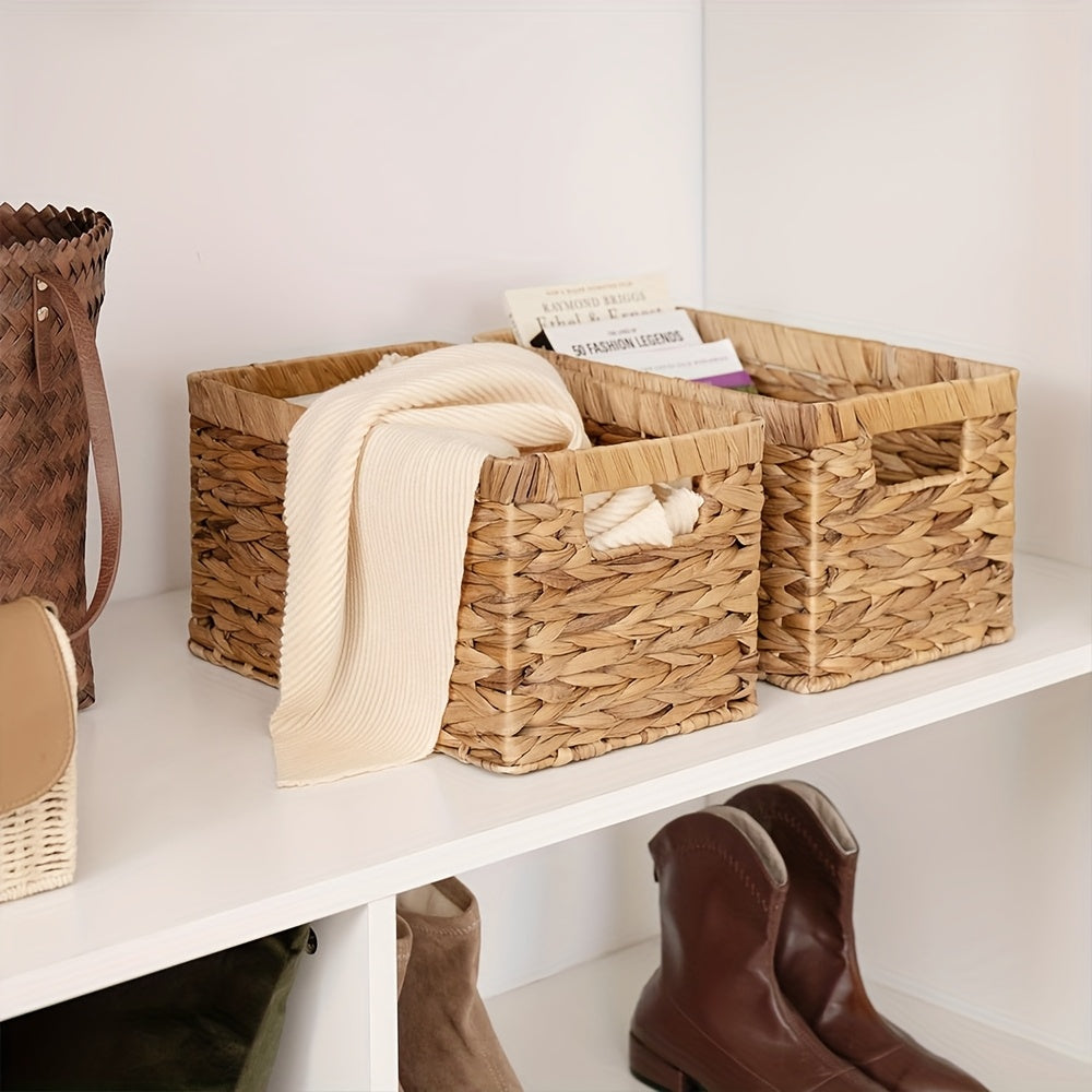 Boho Wicker Storage Basket | Stackable Organizer with Built-in Handle | Shelf Basket | Wind Chime Holder | Gift
