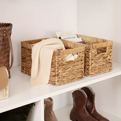 Boho Wicker Storage Basket | Stackable Organizer with Built-in Handle | Shelf Basket | Wind Chime Holder | Gift