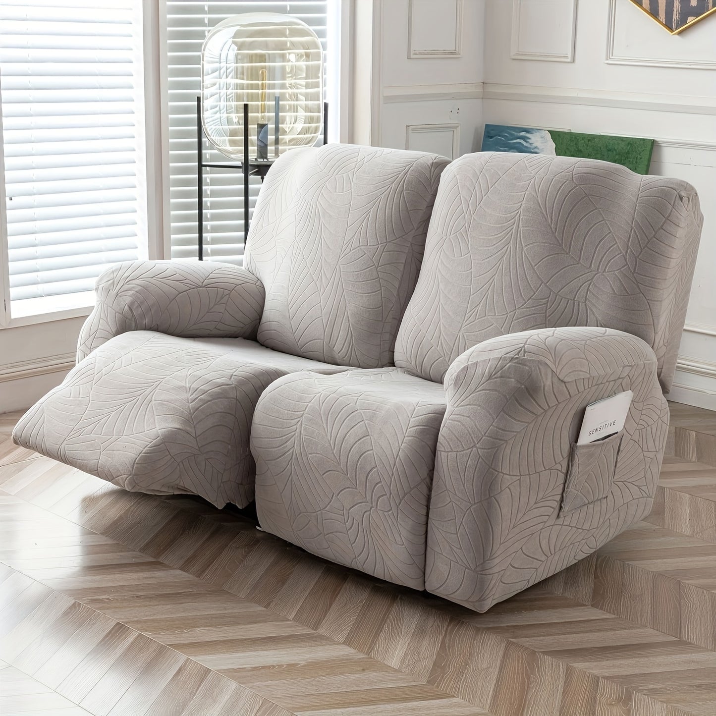 1/2/3/ Seat Plus Center Control Recliner Sofa Cover, Winter Insulation, Furniture Decoration, High Stretch Big Leaves Jacquard Sofa Recliner Cover, Soft And Washable, Loveseat Recliner Cover with Console, Home Decoration, Mother'S Day Gifts