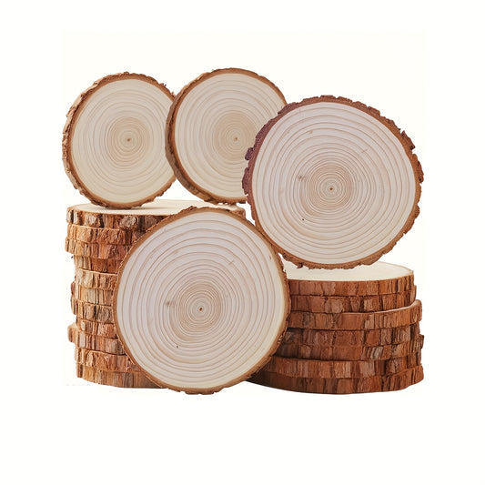 28pcs Wooden Coasters Natural Tree Bark Log Slices (2.7-3.5 Inches) | Unpolished Wood Slices Handicraft Art Supplies/ Christmas Decoration Materials/ Woodworking Tool Additions