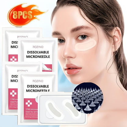 8pcs of Hyaluronic Acid And Niacinamide Soluble Micro-Needle Patches, Deeply Moisturizing, Suitable for The Face, Forehead, Smile Lines, And Eye Area, Making The Skin Smoother, More Delicate, And Brighter; Skincare, Micro-Needle Patches