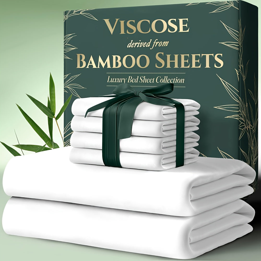 6pcs Cooling Bamboo Bed Sheets Sets - Ultra Soft & Luxuriously Keep Cool In Summer, 17" Deep Pocket, Double Stitching - Cooling Fiber Bed Sheets