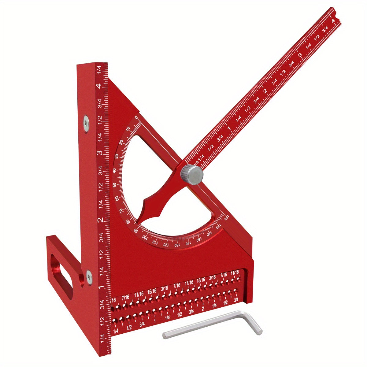 Adjustable 3D Carpentry Square Set - 180° Rotating Aluminum Alloy Triangle Ruler with T-Square Scribing Holes, Red & Black Markings, for Precise Woodworking Measurements, Carpentry Square Set