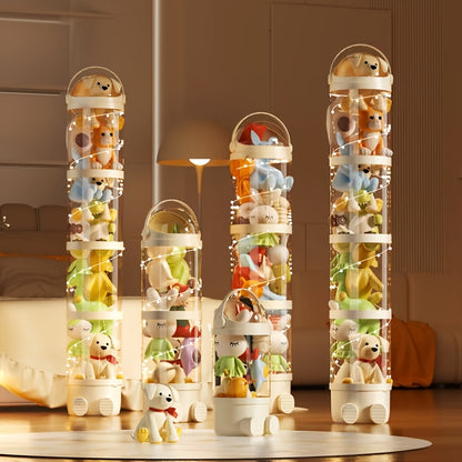 Transparent Cylindrical Doll Storage Bucket, Layered Design - Children's Plush, Figurines, And Dolls Dustproof Storage, Household Organizing Bucket, Easy Assembly, Suitable for Living Rooms, Bedrooms, Storage Rooms, Etc